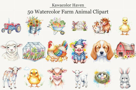 Download Watercolor Farm Animal Clipart - Farm animal clipart Collection